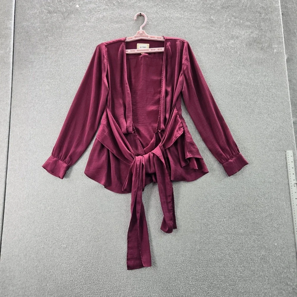Moulinette Soeurs By Anthropologie Women Blouse US 6 Red Wrap‎ Tied